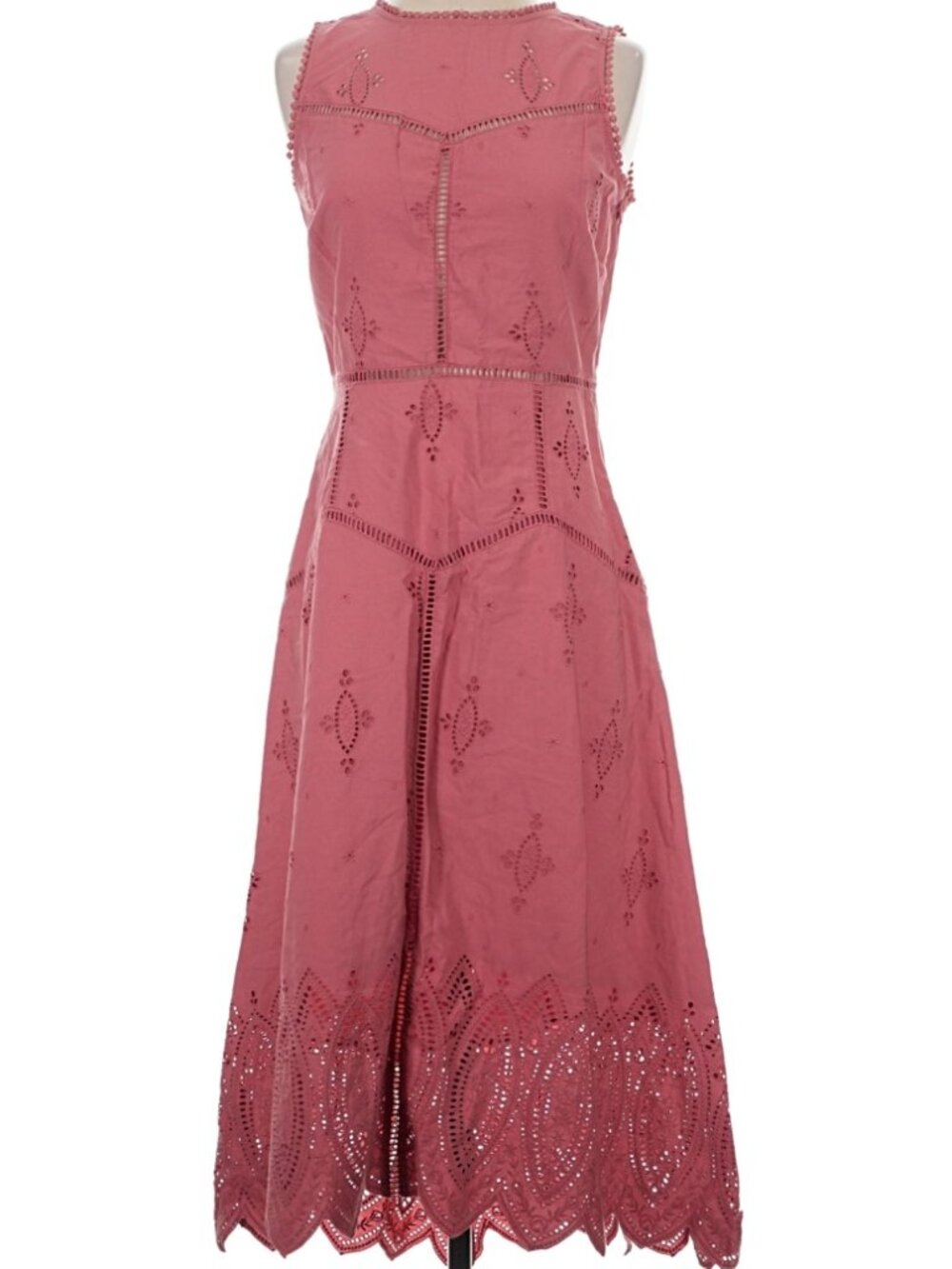 NWT $398 Joie Halone Eyelet Hi-Low Midi Dress Coral Pink Brunch Romantic Sz 4 - Picture 4 of 10